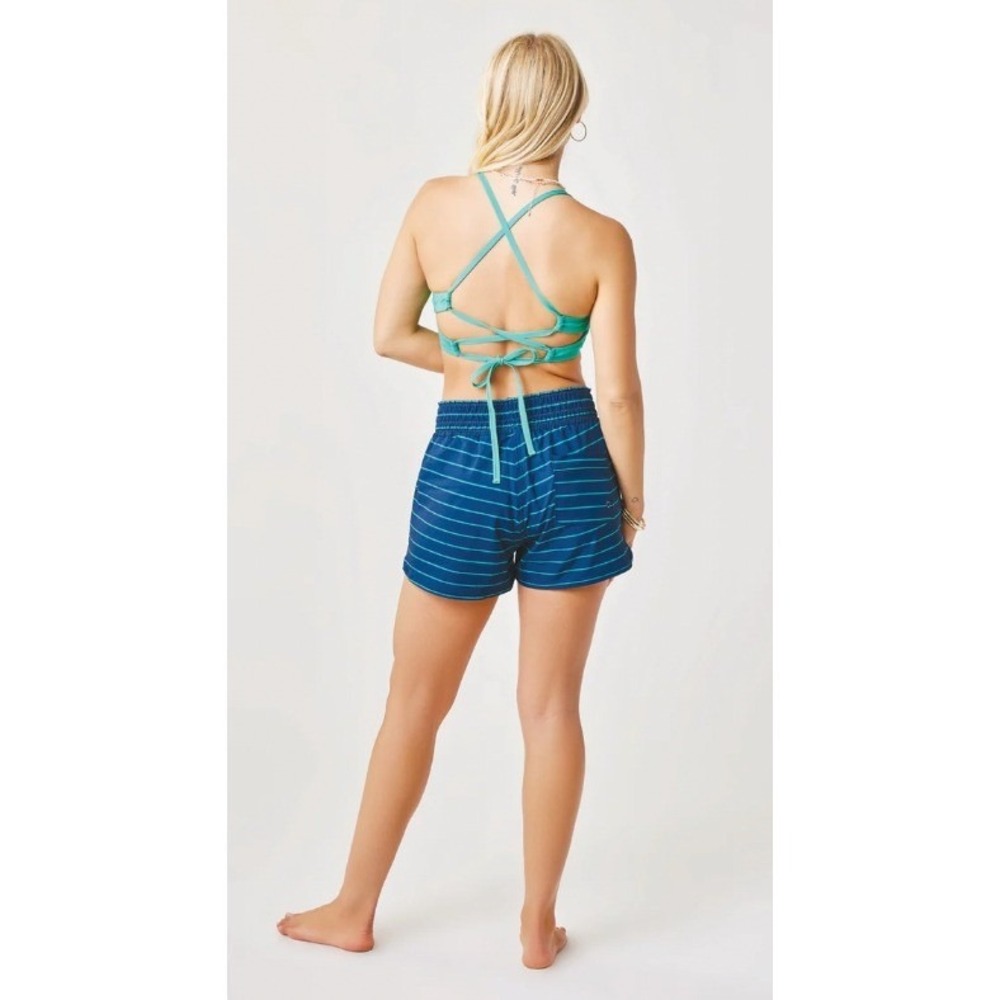 Carve Designs Bali Short Navy Teal Striped Smocked Waist Board Shorts Size Small
